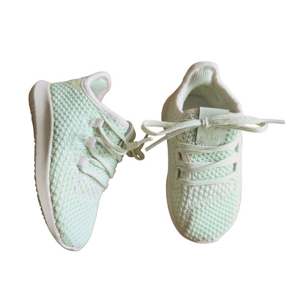 Adidas Tubular Ortholite Youth Size 9K Sea foam Green Knit Lace Up Shoes Size 5K - Picture 1 of 11